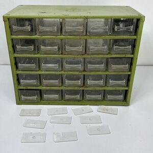 Raaco Denmark Metal 25 Drawer Green Parts Bin Storage Cabinet Organizer Dividers